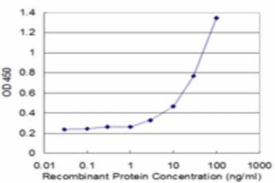 Sandwich ELISA: MMP23B Antibody (1D8) [H00008510-M02] - Detection limit for recombinant GST tagged MMP23B is approximately 3ng/ml as a capture antibody.