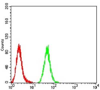 Flow Cytometry: Mind Bomb 1/MIB1 Antibody (6A9C9) [NBP2-61864] - Analysis of Hela cells using MIB1 mouse mAb (green) and negative control (red).