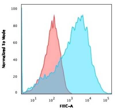 Flow Cytometry: NF-H Antibody (NEFL.H/2324R) - Azide and BSA Free [NBP3-08552] - Flow Cytometric Analysis of HEK293 cells using NF-H Rabbit Recombinant Monoclonal Ab (NEFL.H/2324R) followed by goat anti- Mouse IgG-CF488 (Blue); Isotype control (Red).