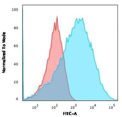 Flow Cytometry: NF-L Antibody (NFL/736) - Azide and BSA Free [NBP2-47970] - HEK293 cells using Neurofilament Monoclonal Antibody (NFL/736) followed by goat anti-Mouse IgG-CF488 (Blue); Isotype control (Red).