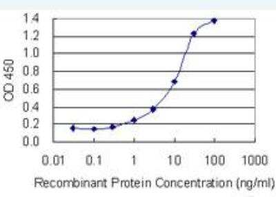 ELISA: Nephrin Antibody (3D2) [H00004868-M14] - Detection limit for recombinant GST tagged NPHS1 is 0.1 ng/ml as a capture antibody.