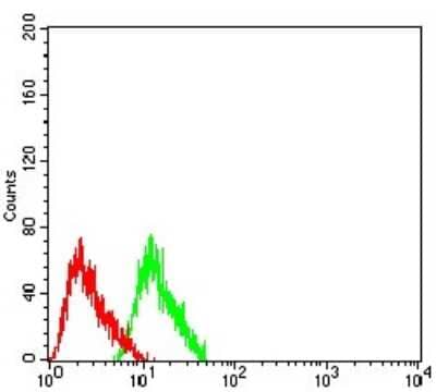 Flow Cytometry: Nicotinic Acetylcholine R alpha 7/CHRNA7 Antibody (7F10F1) [NBP2-61738] - Analysis of SH-SY5Y cells using CHRNA7 mouse mAb (green) and negative control (red).