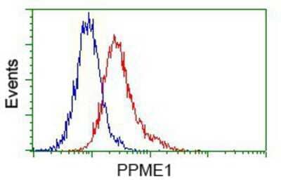 Flow Cytometry: PPME1 Antibody (7F12) [NBP2-02240] - Analysis of Jurkat cells, using anti-PPME1 antibody, (Red) compared to a nonspecific negative control antibody (Blue).