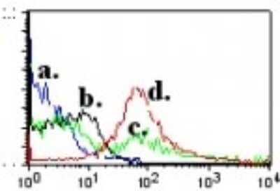 <b>Biological Strategies Validation. </b>Flow Cytometry: QA1b Antibody (6A8.6F10.1A6) [NBP2-26649] - Analysis using the Biotin conjugate of NBP2-26649. Staining of resting and ConA activated (5 ug/mL for 72 hr) BALB/C splenocytes using 0.5 ug of Qa-1b biotinylated antibody. CD3 positive cells were gated. Streptavidin - PE (SA-PE) was used as secondary antibody. a) SA-PE resting cells. b) SA-PE ConA activated cells. c) Qa-1b resting cells. d) Qa-1b ConA activated cells.