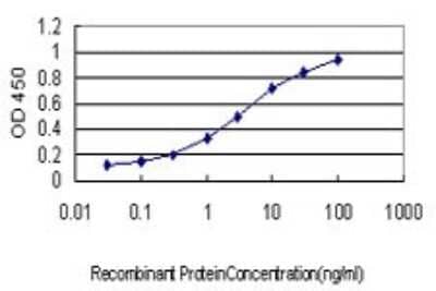 Sandwich ELISA: RAIDD/CRADD Antibody (1F8) [H00008738-M01] - Detection limit for recombinant GST tagged CRADD is approximately 0.1ng/ml as a capture antibody.