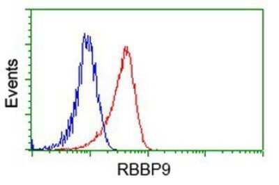Flow Cytometry: RBBP9 Antibody (OTI4G3) - Azide and BSA Free [NBP2-73828] - Analysis of Hela cells, using anti-RBBP9 antibody, (Red), compared to a nonspecific negative control antibody (Blue).