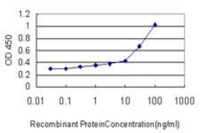 ELISA: RUNX2/CBFA1 Antibody (4D5) [H00000860-M04] - Detection limit for recombinant GST tagged RUNX2 is approximately 10ng/ml as a capture antibody.