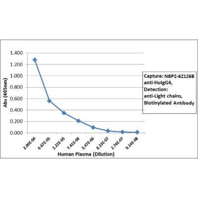 ELISA: Rabbit anti-Human IgG4 Secondary Antibody (RM120) [Biotin] [NBP2-62126B] - Sandwich ELISA using NBP2-62126B as the capture antibody, and Biotinylated anti-human light chains (kappa + lambda) antibody as the detection antibody, followed by an AP conjugated streptavidin.