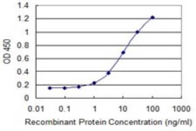 Sandwich ELISA: SEC14L2 Antibody (2E5) [H00023541-M05] - Detection limit for recombinant GST tagged SEC14L2 is 0.3 ng/ml as a capture antibody.