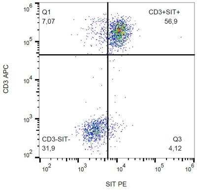 Flow Cytometry: SIT1 Antibody (SIT-01) [NB500-486] - Intracellular staining of human peripheral blood using anti-SIT (clone SIT-01) PE.