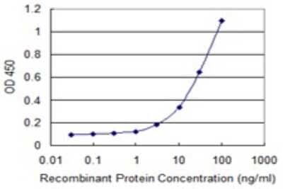 Sandwich ELISA: SLC17A4 Antibody (3E4) [H00010050-M03] - Detection limit for recombinant GST tagged SLC17A4 is 1 ng/ml as a capture antibody.