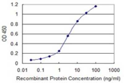Sandwich ELISA: SNAP25 Antibody (4A3) [H00006616-M01] - Detection limit for recombinant GST tagged SNAP25 is 0.03 ng/ml as a capture antibody.