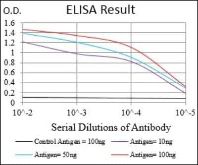 ELISA: Somatostatin R3/SSTR3 Antibody (7H8E5) [NBP2-37266] - Red: Control Antigen (100ng); Purple: Antigen (10ng); Green: Antigen (50ng); Blue: Antigen (100ng);