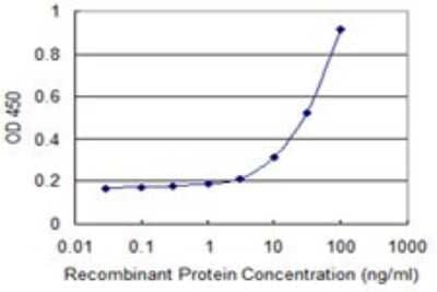 Sandwich ELISA: Stonin-1 Antibody (1F3) [H00011037-M01] - Detection limit for recombinant GST tagged STON1 is 1 ng/ml as a capture antibody.