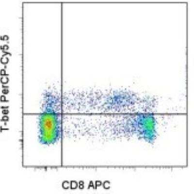 Flow Cytometry: T-bet/TBX21 Antibody (4B10) [PerCP/Cy5.5] [NBP1-42835] - Intracellular staining of normal human peripheral blood cells with Anti-Human CD8a APC  and 0.125 ug of Anti-Human/Mouse T-bet PerCP-Cy5.5 using the Foxp3 Fixation/Permeabilization Buffers . Cells in the lymphocyte gate were used for analysis.