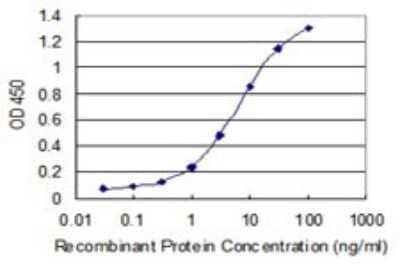 Sandwich ELISA: TASP1 Antibody (3E10) [H00055617-M01] - Detection limit for recombinant GST tagged TASP1 is 0.1 ng/ml as a capture antibody.