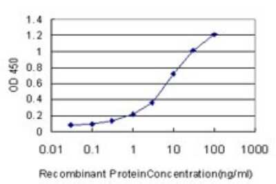 Sandwich ELISA: TCF7/TCF1 Antibody (1D2) [H00006932-M01] - Detection limit for recombinant GST tagged TCF7 is approximately 0.1ng/ml as a capture antibody.