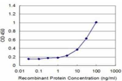 ELISA: TMPRSS2 Antibody (2F4) [H00007113-M05] - Detection limit for recombinant GST tagged TMPRSS2 using TMPRSS2 Antibody (2F4)  is approximately 3ng/ml (capture antibody).