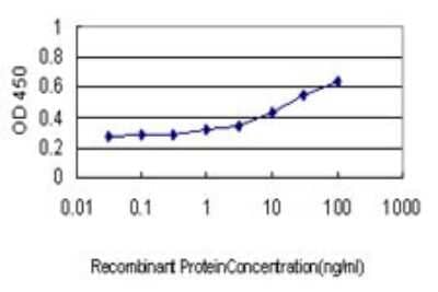 Sandwich ELISA: Titin Antibody (8G9) [H00007273-M01] - Detection limit for recombinant GST tagged TTN is approximately 0.3ng/ml as a capture antibody.