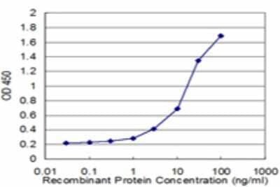 Sandwich ELISA: UBE2E3 Antibody (4C4) [H00010477-M04] - Detection limit for recombinant GST tagged UBE2E3 is approximately 1ng/ml as a capture antibody.