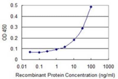 Sandwich ELISA: UBE2U Antibody (3D4) [H00148581-M07] - Detection limit for recombinant GST tagged UBE2U is 1 ng/ml as a capture antibody.