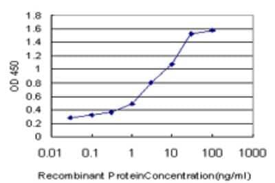 Sandwich ELISA: UBR4 Antibody (2D12) [H00023352-M01] - Detection limit for recombinant GST tagged RBAF600 is approximately 0.1ng/ml as a capture antibody.