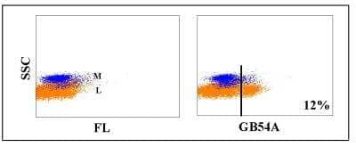 Flow Cytometry: WC1(+) gamma delta T cell Antibody (GB54A) [NBP2-61047] - Obtained with bovine leukocytes