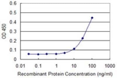 Sandwich ELISA: ZAK Antibody (3F11) [H00051776-M01] - Detection limit for recombinant GST tagged ZAK is approximately 10ng/ml as a capture antibody.