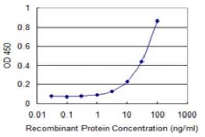 Sandwich ELISA: ZKSCAN1 Antibody (2C7) [H00007586-M03] - Detection limit for recombinant GST tagged ZKSCAN1 is 1 ng/ml as a capture antibody.