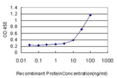 Sandwich ELISA: ZNF394 Antibody (2D8) [H00084124-M02] - Detection limit for recombinant GST tagged ZNF394 is approximately 3ng/ml as a capture antibody.