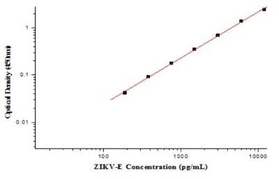 ELISA: Zika Virus (SPH2015) Envelope ELISA Kit (Colorimetric) [NBP2-80363] - Example standard curve for Zika Virus (SPH2015) Envelope ELISA Kit (Colorimetric). These standard curves are provided for demonstration only. A standard curve should be generated for each set of samples assayed.