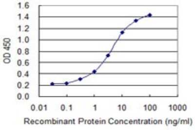 Sandwich ELISA: Zinc finger protein 287 Antibody (1A2) [H00057336-M12] - Detection limit for recombinant GST tagged ZNF287 is 0.1 ng/ml as a capture antibody.