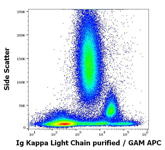 Flow Cytometry: Mouse Monoclonal Ig Kappa Light Chain Antibody (TB28-2) [NBP3-09112] - Flow cytometry surface staining pattern of human peripheral whole blood stained using anti-human Ig Kappa Light Chain (TB28-2) purified antibody (concentration in sample 0.5 ug/ml, GAM APC).
