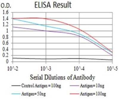 ELISA: mGluR2 Antibody (6E4F6) [NBP2-61834] - Black line: Control Antigen (100 ng);Purple line: Antigen (10ng); Blue line: Antigen (50 ng); Red line:Antigen (100 ng)