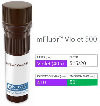 AK3 Antibody (SJB3-36) [mFluor Violet 500 SE] - Vial of mFluor Violet 500 conjugated antibody. mFluor Violet 500 is optimally excited at 410 nm by the Violet laser (405 nm) and has an emission maximum of 501 nm.