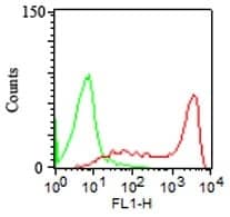 FACS Analysis human of PBMC CD45RA Antibody (158-4D3) - IHC-Prediluted (red) and isotype control (green).