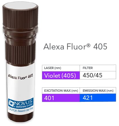 Fas/TNFRSF6/CD95 Antibody (R-125224) [Alexa Fluor® 405] [NBP2-81112AF405] - Vial of Alexa Fluor 405 conjugated antibody. Alexa Fluor 405 is optimally excited at 401 nm by the Violet laser (405 nm) and has an emission maximum of 421 nm.