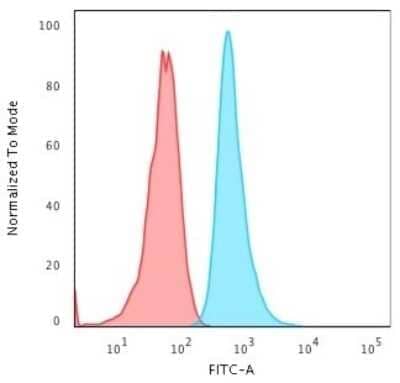 Flow Cytometry: Cytokeratin 6a Antibody (KRT6A/2368) - Azide and BSA Free [NBP3-11521] - Flow Cytometric Analysis of HeLa cells using Cytokeratin 6a Antibody (KRT6A/2368)followed by Goat anti-Mouse IgG-CF488 (Blue); Isotype Control (Red).