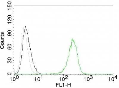 Flow Cytometry: TfR (Transferrin R) Antibody (TFRC/1059) - Azide and BSA Free [NBP3-11522] - Human CD71 on Jurkat Cells. Black: Cells alone; Grey: Isotype Control; Green: AF488-labeled CD71 Monoclonal Antibody (TFRC/1059).