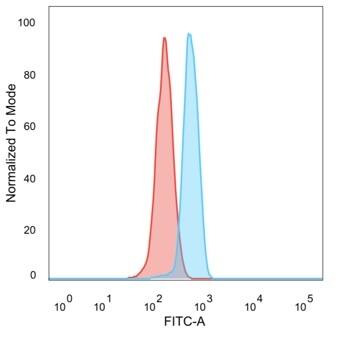 Flow cytometric analysis of PFA-fixed HeLa cells. DCP2 Antibody (PCRP-DCP2-1D6) - Azide and BSA Free followed by goat anti-mouse IgG-CF488 (blue), unstained cells (red).