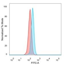 Flow cytometric analysis of PFA-fixed HeLa cells. PBX2 Antibody (PCRP-PBX2-1C4) - Azide and BSA Free followed by goat anti-mouse IgG-CF488 (blue); isotype control (red).