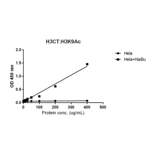 Sandwich ELISA: Histone H3 [ac Lys9] Antibody (RM161) - Azide and BSA Free [NBP3-25994] - Sandwich ELISA against acetylated histone H3 at Lys 9 using Clone RM161 (1 ug/mL) as the detection antibody.