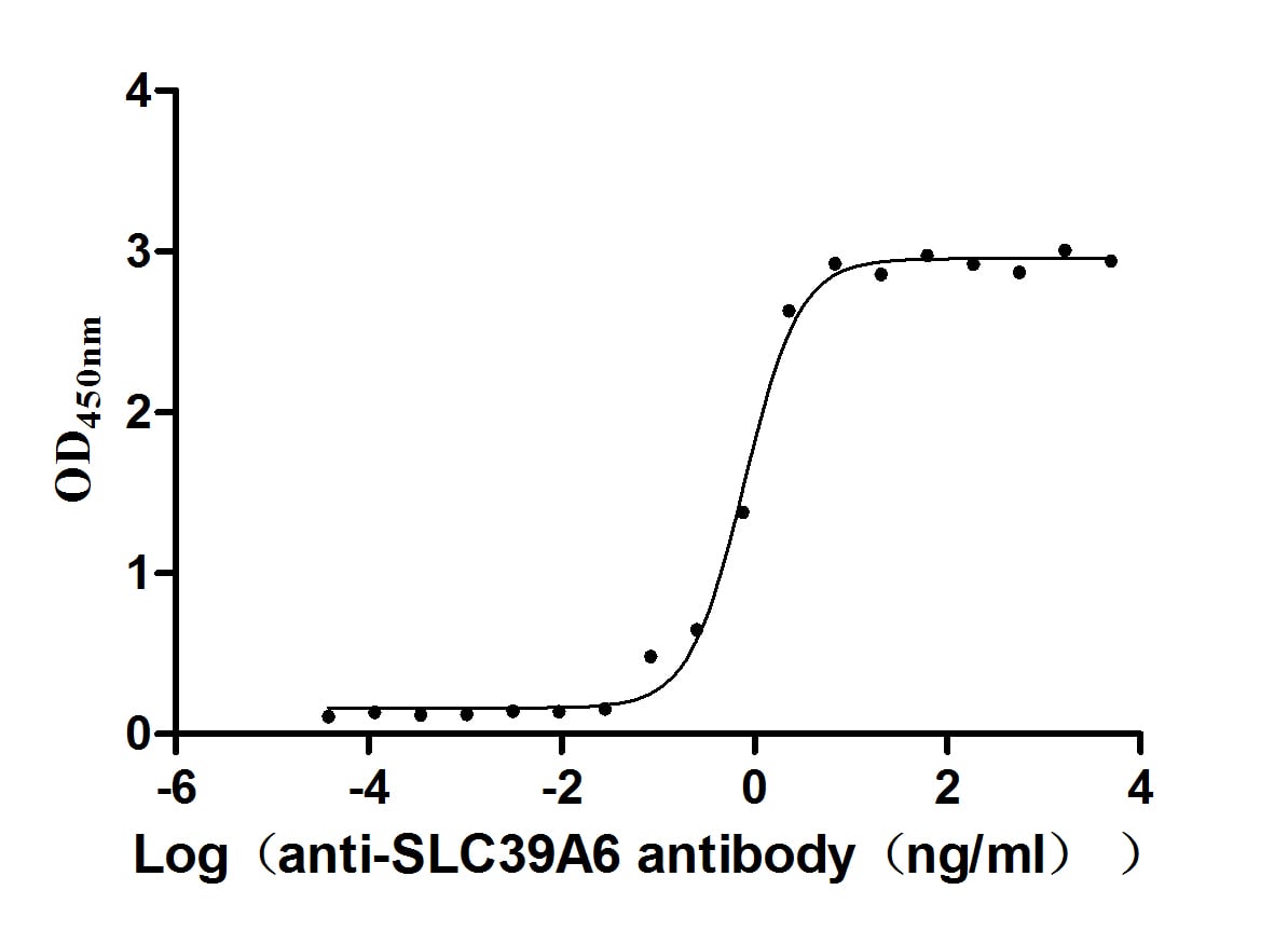 ELISA: LIV-1/Zip6 Antibody (13F1) [NBP3-26316] - The Binding Activity of LIV-1/Zip6 with LIV-1/Zip6 Antibody. Activity: Measured by its binding ability in a functional ELISA. Immobilized Human LIV-1/Zip6 at 1 ug/ml can bind LIV-1/Zip6 Antibody, the EC50 is 0.6873-0.9010 ng/mL.