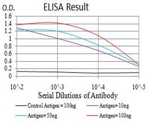 ELISA: Ig Lambda C Domain/IGLC2 Antibody (5E12B9) [NBP3-27124] - Black line: Control Antigen (100 ng); Purple line: Antigen (10 ng); Blue line: Antigen (50 ng); Red line: Antigen (100 ng)