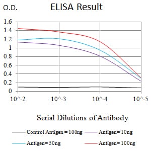 ELISA: HBO1 Antibody (4E12H12) [NBP3-27149] - Black line: Control Antigen (100 ng); Purple line: Antigen (10 ng); Blue line: Antigen (50 ng); Red line: Antigen (100 ng)