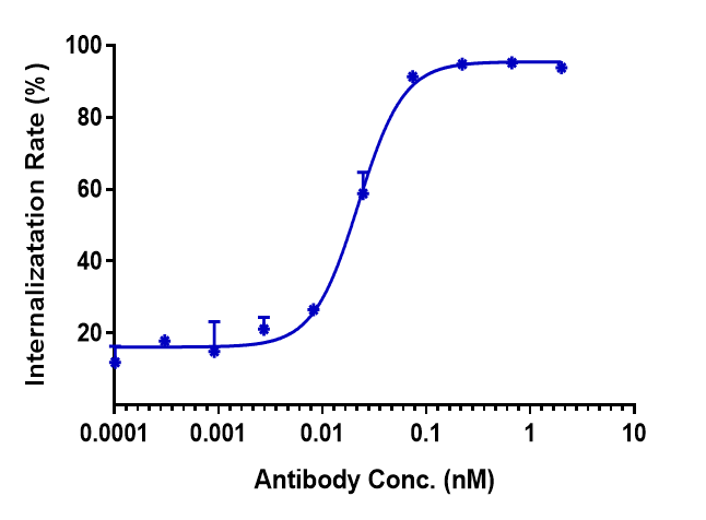 The endocytosis ratio HKT288 by Hu-CDH6-HEK293(A6) increased with the increase of antibody concentration, and the Internalization Rate (%) reached 93% at antibody concentration of 2 nM.