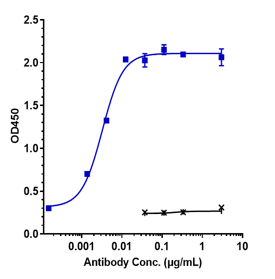 Immobilized human IL 3R alpha  His at 2 ug/mL can bind IL-3R alpha/CD123 Antibody (talacotuzumab) - Humanized, EC50=0.003253 ug/mL.