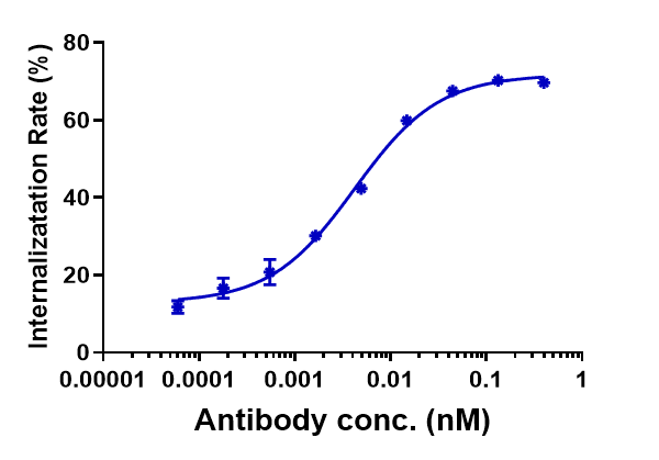 The endocytosis ratio sacituzumab by human TROP2 HEK293 increased with the increase of antibody concentration, and the Internalization Rate (%) reached 70% at antibody concentration of 0.4 nM.