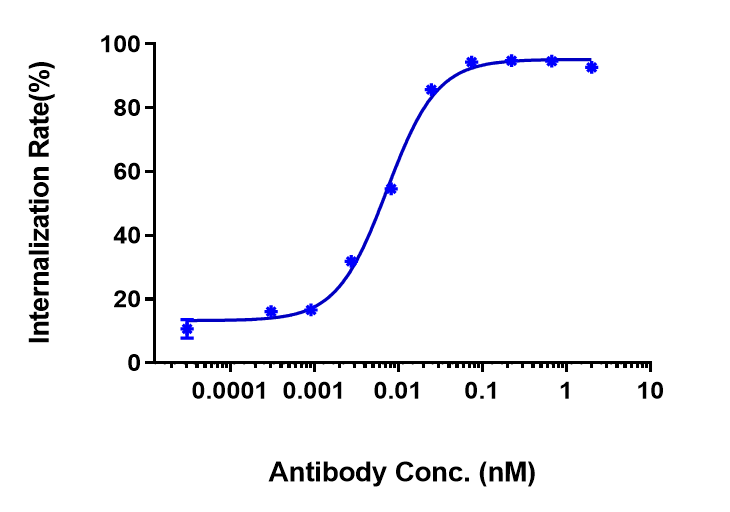 The endocytosis ratio 10C12 by Human CDH17 HEK293 increased with the increase of antibody concentration, and the Internalization Rate (%) reached 80% at antibody concentration of 2 nM.