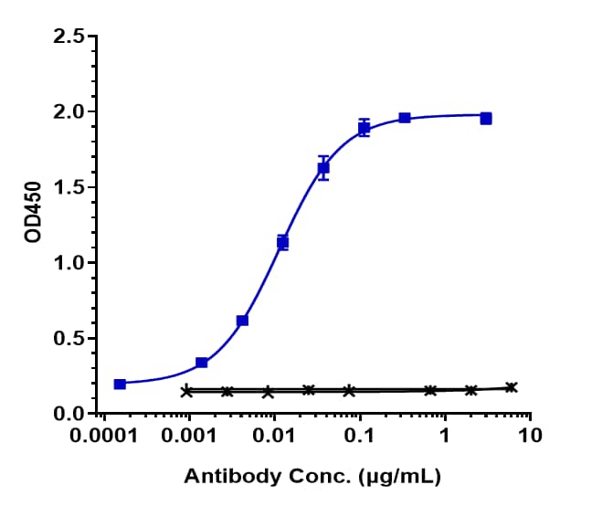 Immobilized human HER2(23 652) His at 2 ug/mL can bind ErbB2/Her2 (Trastuzumab Deruxtecan) Antibody, EC50=0.01115 ug/mL.
